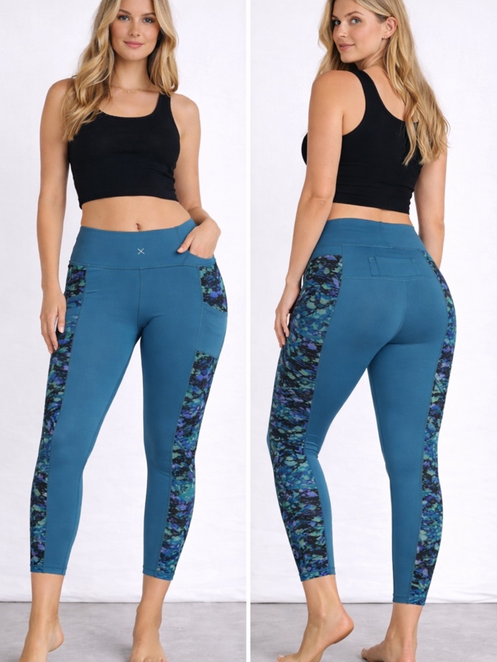 Knix High Waist Leggings XXL Blue Pattern Pockets Athletic Plus Size